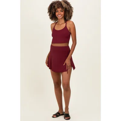 Pinkblush Ribbed Crop Tank Swim Skirt Set In Burgundy