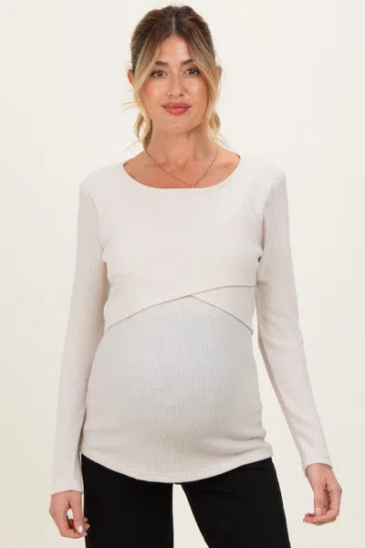 Pinkblush Ribbed Crossover Nursing Top In Cream