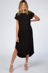 Pinkblush Ribbed Curved Hem Midi Dress In Black