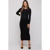 Pinkblush Ribbed Fitted Long Sleeve Midi Dress In Black
