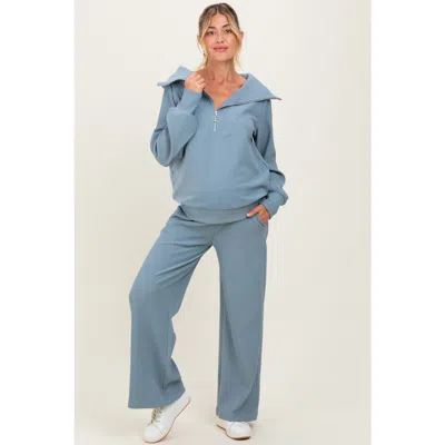 Pinkblush Ribbed Half Zip Pullover Wide Leg Pant Set In Multi