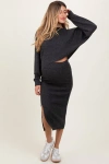 Pinkblush Ribbed Knit Asymmetric Top Midi Skirt Set In Gray