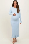 Pinkblush Ribbed Knit Bow Back Maxi Dress In Blue