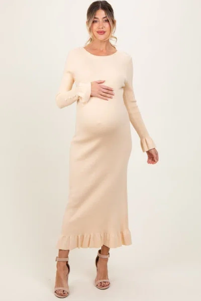 Pinkblush Ribbed Knit Bow Back Maxi Dress In Neutral