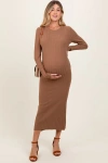 Pinkblush Ribbed Knit Fitted Midi Sweater Dress In Brown