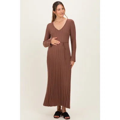 Pinkblush Ribbed Knit Maxi Dress In Brown