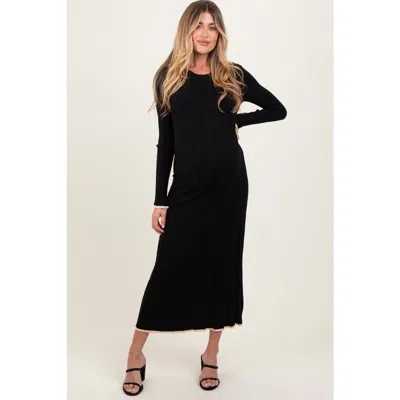 Pinkblush Ribbed Knit Maxi Sweater Dress In Black