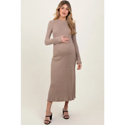 Pinkblush Ribbed Knit Midi Sweater Dress In Brown