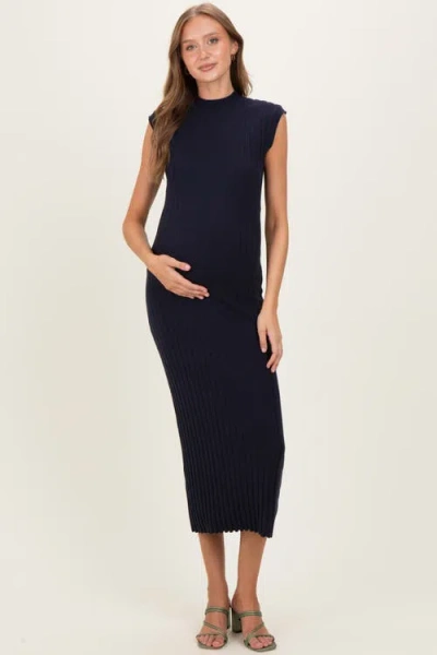 Pinkblush Ribbed Knit Mock Neck Maxi Dress In Black