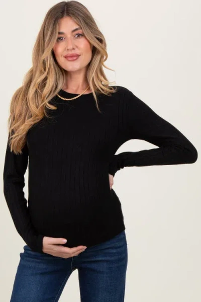 Pinkblush Ribbed Long Sleeve Maternity Top In Black
