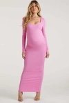 Pinkblush Ribbed Long Sleeve Square Neck Maxi Dress