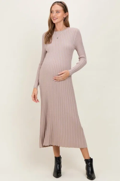 Pinkblush Ribbed Long Sleeve Sweater Midi Dress