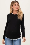 Pinkblush Ribbed Long Sleeve Twofer Top In Black