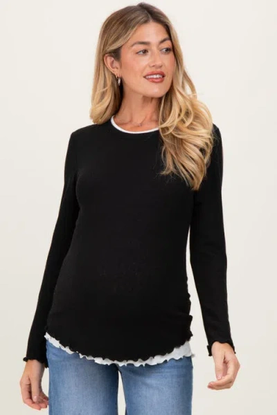 Pinkblush Ribbed Long Sleeve Twofer Top In Black