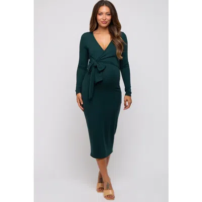 Pinkblush Ribbed Long Sleeve Wrap Dress In Green