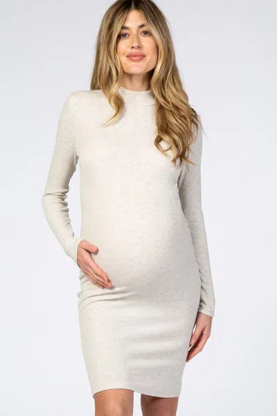 Pinkblush Ribbed Mock Neck Fitted Dress In Beige