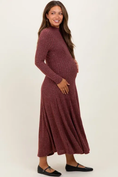 Pinkblush Ribbed Mock Neck Midi Dress In Brown