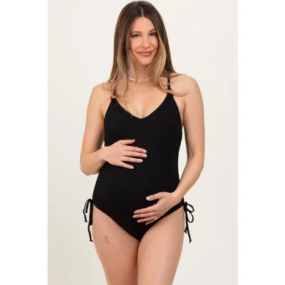 Pinkblush Ribbed O-ring Strap Side Tie Swimsuit In Black