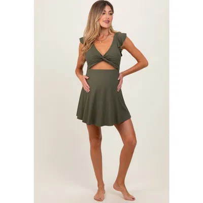Pinkblush Ribbed Ruffle Twist Front Swim Dress In Green
