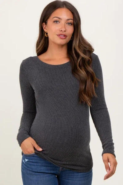 Pinkblush Ribbed Scoop Neck Long Sleeve Top In Gray