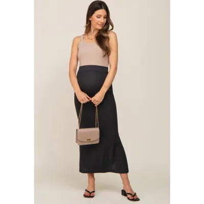Pinkblush Ribbed Side Slit Midi Skirt In Black