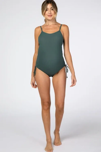 Pinkblush Ribbed Side Tie One-piece Swimsuit In Green