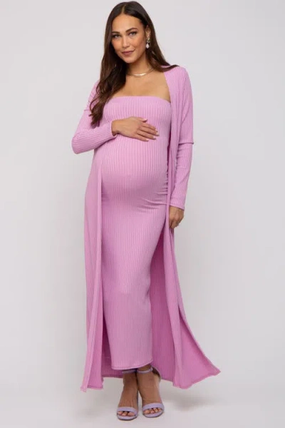 Pinkblush Ribbed Sleeveless Dress Cardigan Set