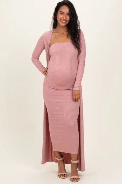 Pinkblush Ribbed Sleeveless Dress Cardigan Set