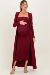 Pinkblush Ribbed Sleeveless Dress Cardigan Set In Burgundy