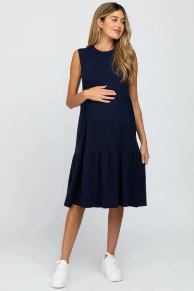 Pinkblush Ribbed Sleeveless Midi Dress In Blue