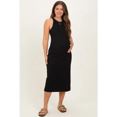 Pinkblush Ribbed Tank Midi Dress In Black