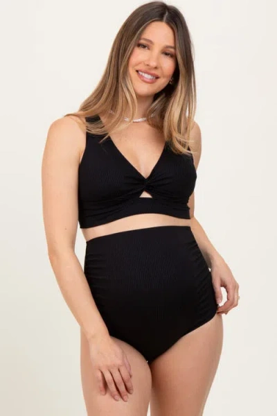 Pinkblush Ribbed Twist Cutout Front Swim Set In Black