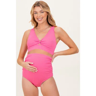 Pinkblush Ribbed Twist Front Cutout Two Piece Maternity Swimsuit