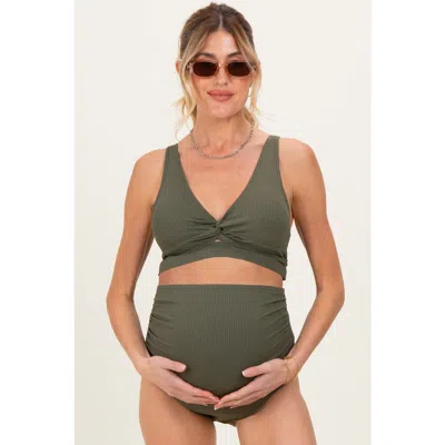 Pinkblush Ribbed Twist Front Cutout Two Piece Maternity Swimsuit In Green