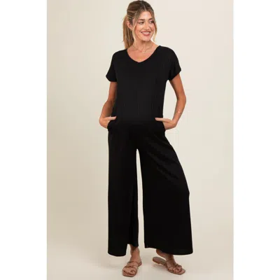 Pinkblush Ribbed Wide Leg Jumpsuit In Black