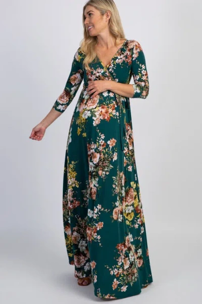 Pinkblush Rose Print Sash Tie Maxi Dress In Blue