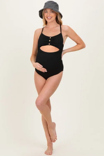 Pinkblush Ruched Crisscross Back Cut Out Swimsuit In Black