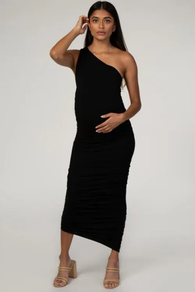 Pinkblush Ruched One Shoulder Dress In Black