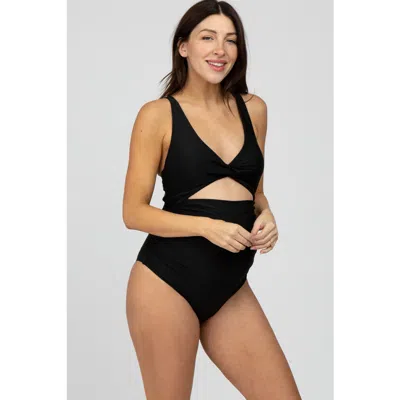 Pinkblush Ruched Sides Front Cutout One Piece Swimsuit In Black