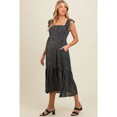 Pinkblush Ruffle Strap Smocked Mid Dress In Black