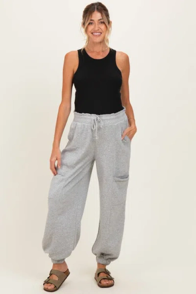 Pinkblush Ruffle Waist Burnout Jogger Pants In Gray