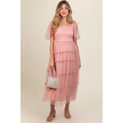 Pinkblush Ruffled Mesh Maxi Dress