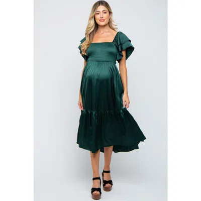 Pinkblush Satin Flutter Sleeve Midi Dress In Green