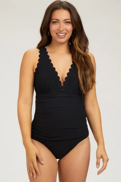 Pinkblush Scallop Trim One Piece Swimsuit In Black