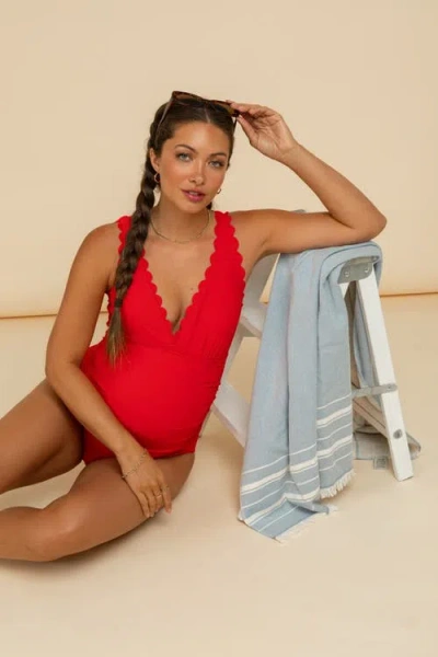 Pinkblush Scallop Trim One Piece Swimsuit In Red