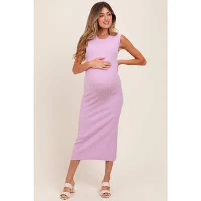 Pinkblush Scalloped Ribbed Knit Sleeveless Midi Dress In Purple