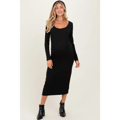 Pinkblush Scoop Neck Long Sleeve Midi Dress In Black