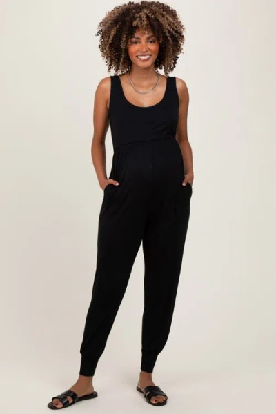 Pinkblush Scoop Neck Sleeveless Jogger Jumpsuit In Black
