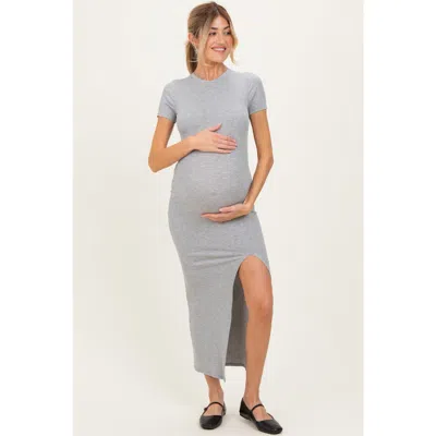 Pinkblush Short Sleeve High Slit Maxi Dress In Gray