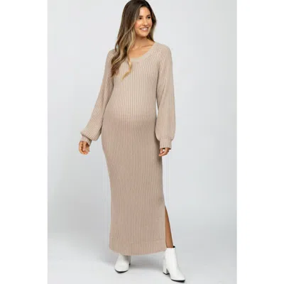 Pinkblush Side Slit Maxi Sweater Dress In Neutral